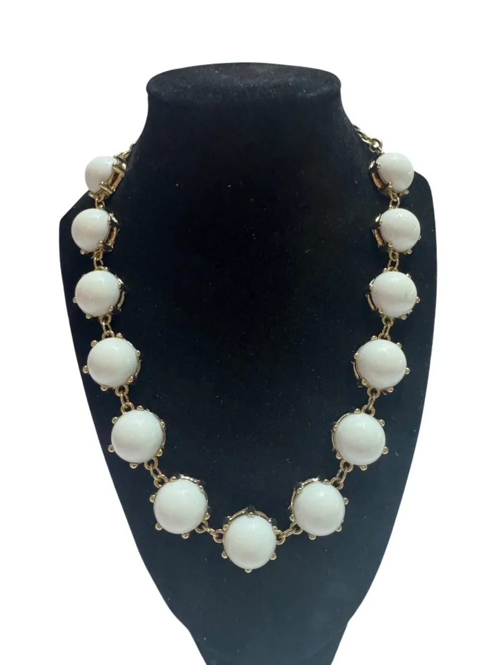 Vintage Gold-Plated Necklace With Large White Bead Accents Adjustable Length